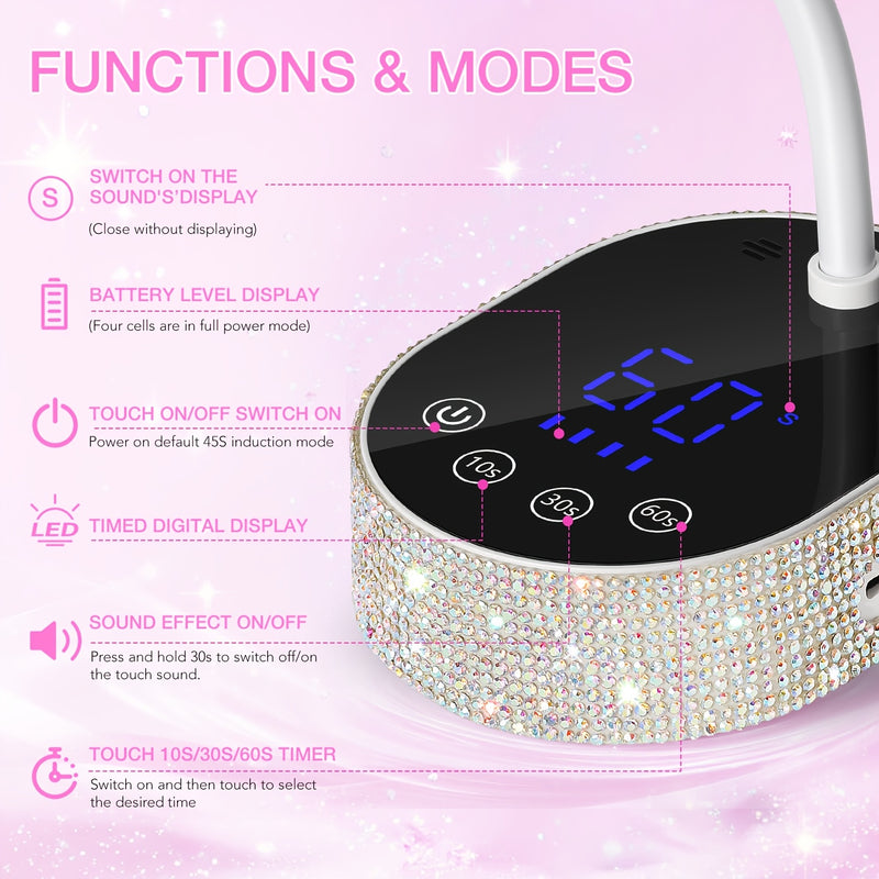 Linterna LED Recargable para Uñas, Secador de Gel Portátil Sin Cables con Batería y Giratorio 360°