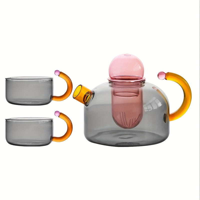 Tetera de vidrio borosilicato resistente a altas temperaturas con diseño geométrico y contraste de colores, apta para microondas, reutilizable, solo lavado a mano, ideal para Halloween, Navidad, Pascua y más