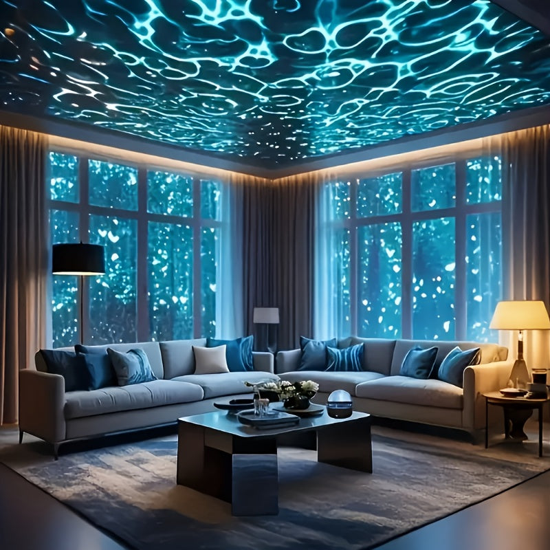 1pc Proyector de Efecto Ondas Acuáticas - Luz LED Cambiante con Control Remoto, Iluminación Ambiental Cielo Estrellado y Atardecer para Dormitorio, Sala, Regalo Festivo, Decoración del Hogar, Alta Calidad, Relajación