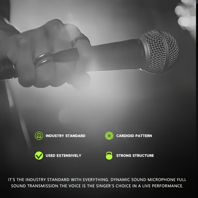 Micrófono dinámico profesional con conexión de 6.35 mm, alimentación DC, ideal para escenarios, canto, transmisiones en vivo, videoconferencias y karaoke - no requiere batería