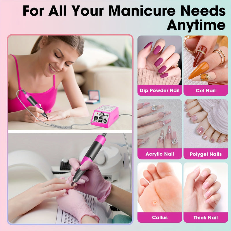 Kit profesional de taladro para uñas 2025, con mango de metal, 38 bandas de lijado, 11 puntas, base soporte y manual, ideal para manicura, pedicura y remoción de esmalte en gel, en casa o salón