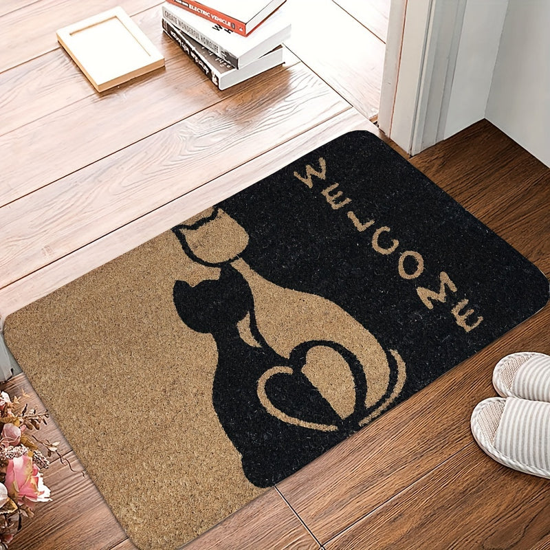 -1pc Felpudo de Bienvenida con Patrón de Gato, Poliéster Antideslizante Fácil de Limpiar Alfombra de Entrada Adecuada para Baño Cocina Comedor Sala de Estar Dormitorio, Jardín