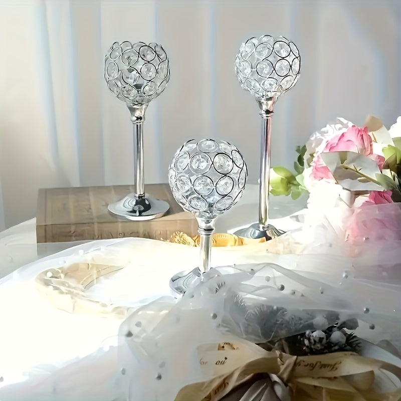 3 piezas de soportes de velas de cristal dorado elegante con acentos de cuarzo rosa - Perfectos para bodas, San Valentín, Navidad y fiestas (velas no incluidas), soportes de velas para mesa