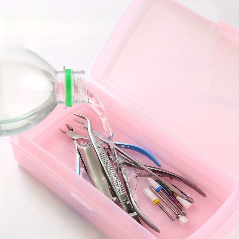 1 pieza, bandeja de esterilización portátil manual para arte de uñas - Caja de desinfección de plástico PP con múltiples compartimentos y agujeros de ventilación, ideal para salón, spa, herramientas de manicura, suministros de arte de uñas | Bandeja orga