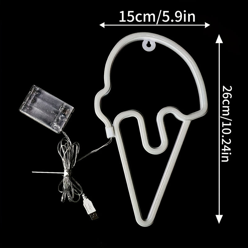 1 pieza de luz de helado de nieve rosa, alimentada por USB o batería, serie de enfriamiento de verano, decoración del hogar, ideal para camión de comida, restaurante, luz nocturna de habitación, decoración de fiesta (batería no incluida), colgante de par