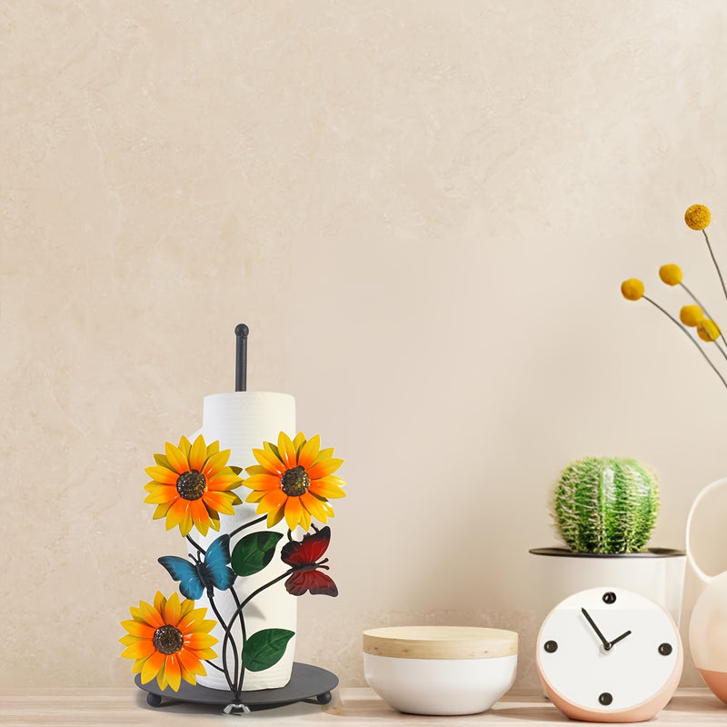 Soporte de toallas de papel con diseño de girasol, base decorativa para pañuelos con detalles de mariposas para cocina y baño - 1 unidad