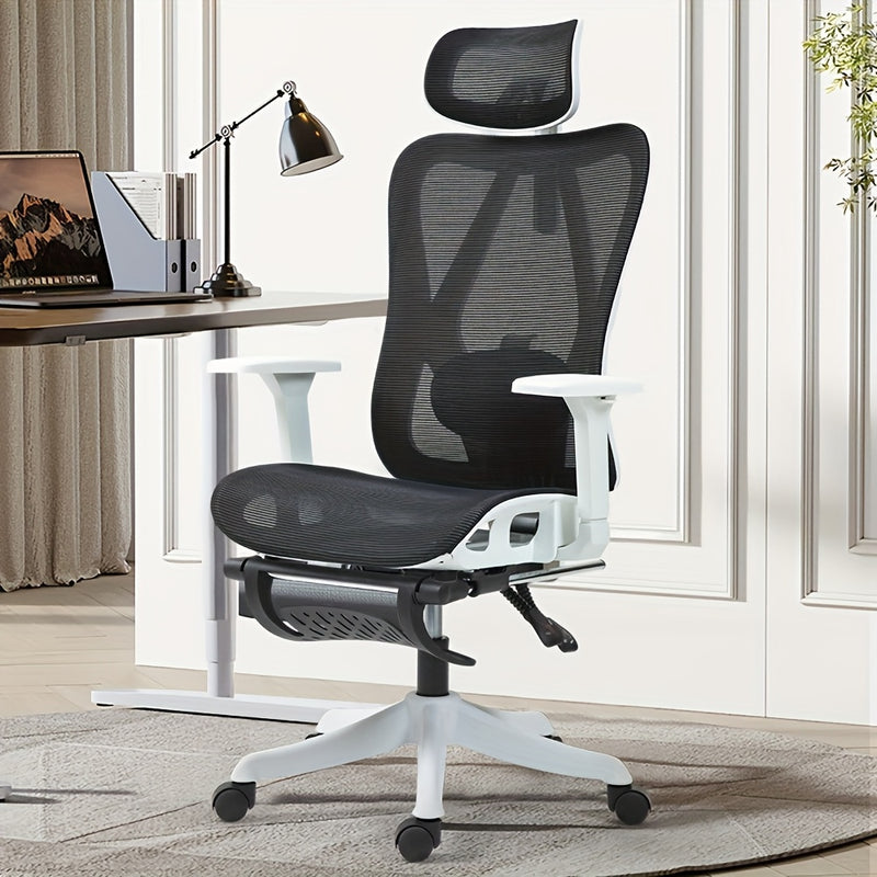 Una silla de oficina ergonómica con reposabrazos retráctiles, soporte lumbar ajustable, ideal para el trabajo en la oficina y el juego.