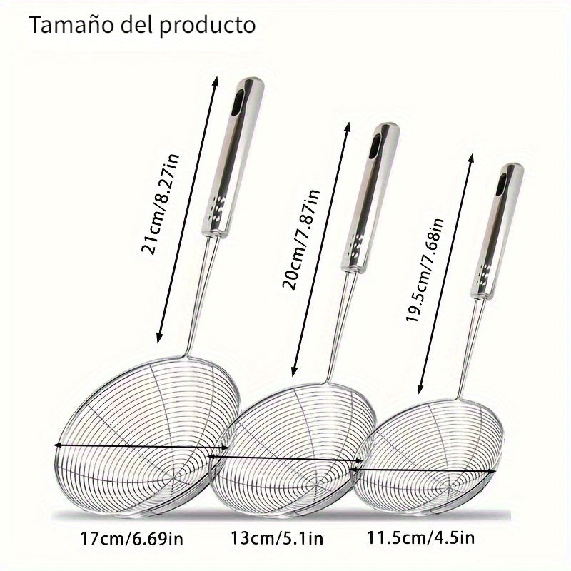 3 Piezas de Espumadera de Acero Inoxidable con Mango, Cuchara Ranurada Multiusos para Freír y Cocinar, Filtro de Aceite para Air Fryer, Accesorio para Fríjidor