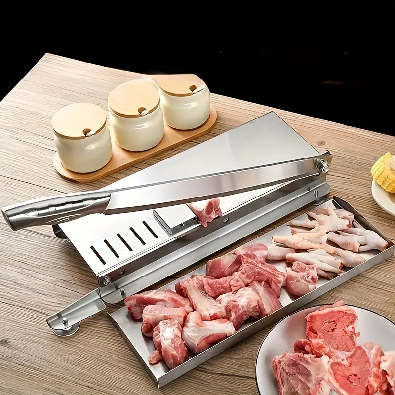 Cortador de carne de acero inoxidable, cortador de huesos manual para jamón, pan, queso, carne congelada, carne de vaca, frutas, verduras - Ideal para cortar y picar, cortar huesos, picar carne