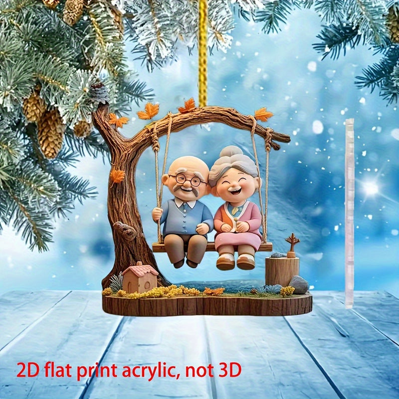 Colgante decorativo plano 2D de columpio para abuelos en acrílico, adecuado para decoración del hogar, colgante para espejo retrovisor del coche, decoración de mochila, Día de la Madre, Día del Padre y otros adornos festivos, Colgante Plano 2D