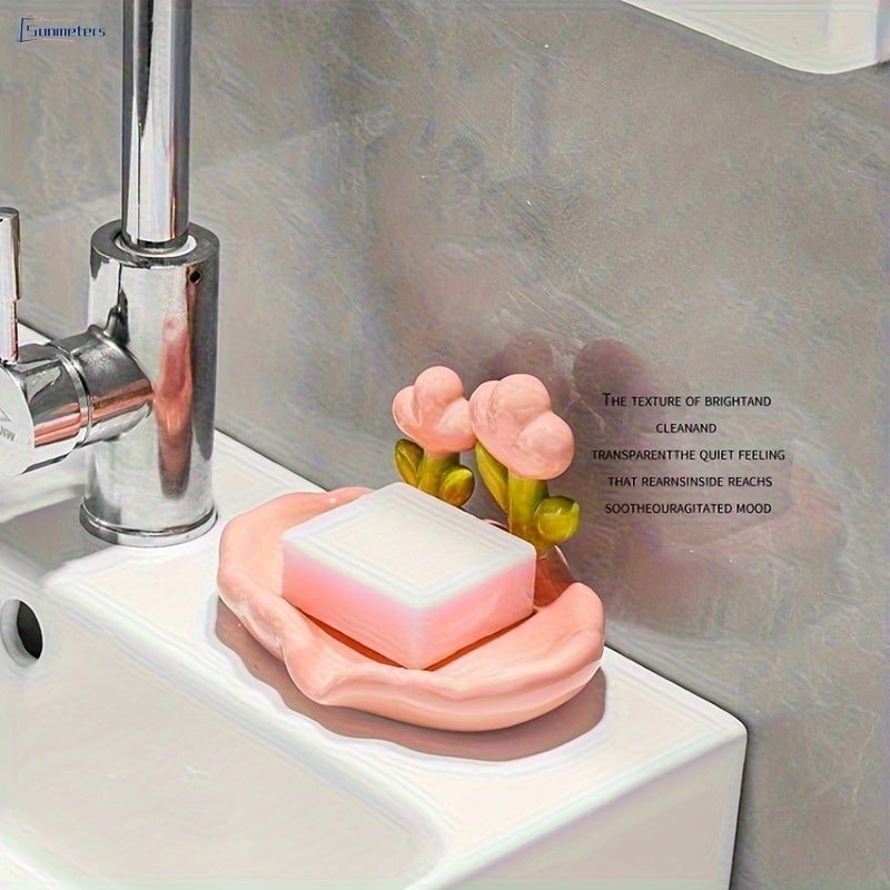 Porta Jabón Ovalado de Plástico con Diseño Floral, Autoescorregable, Apto para las Cuatro Estaciones, Accesorio Encantador para Baño y Cocina Familiar