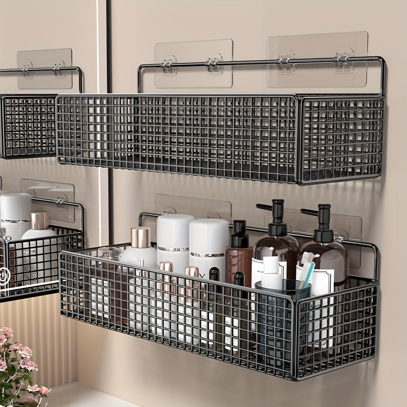 Cesta de almacenamiento de metal para montar en la pared, Organizador de estantería de baño rústico, Soporte de inodoro de tocador sin taladro, Libre de formaldehído, Accesorio de baño de metal, sin necesidad de electricidad ni batería para el baño
