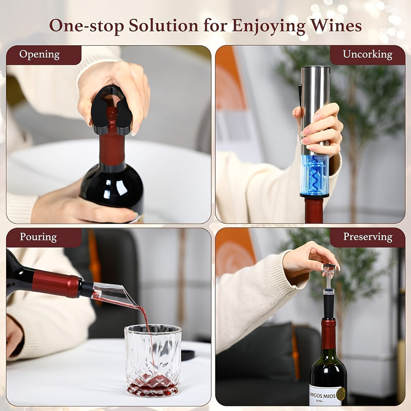 Abrebotellas eléctrico 6 en 1, rápido y con tapa recargable por USB, abrebotellas automático, cortador de papel de aluminio, abrebotellas de vacío para accesorios de vino tinto. Regalo de cumpleaños para amantes del vino.