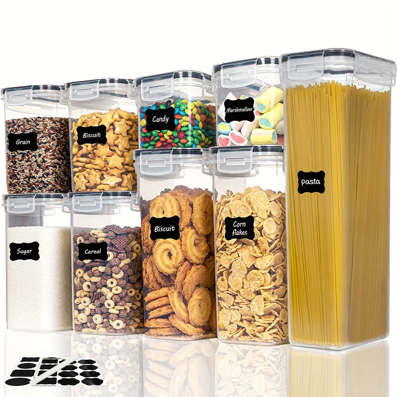 Juego de 5/9 Recipientes Herméticos para Almacenamiento de Alimentos con Tapas, Contenedores de Plástico Libres de BPA para Organización y Almacenamiento en Despensa de Cocina, Aptos para Lavavajillas, Incluye Etiquetas y Bolígrafo Marcador
