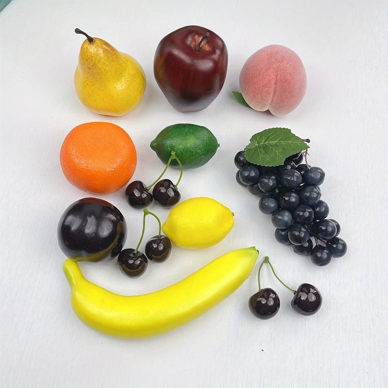 Juego de Frutas Artificiales para Decoración, Accesorios de Frutas Falsas, 10 Tipos de Frutas (Total 12 piezas)