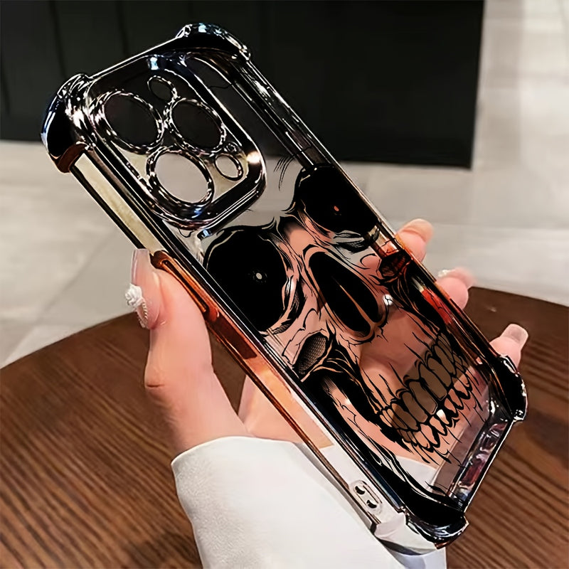 Un aterrador estuche de teléfono con calavera negra adecuado para modelos de for iphone 16, 15, 14, 13, 12, 11 Pro Max, X, XR, XS Max, 8 y 32 Plus, con un respaldo transparente suave para proteger contra caídas