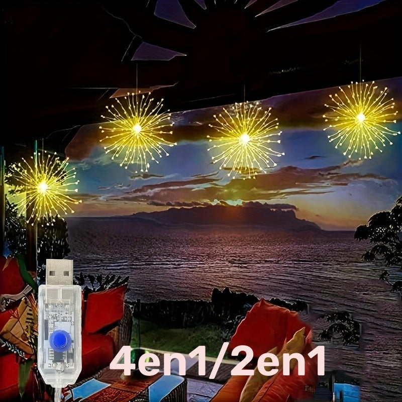 Luces LED colgantes USB de 180-360 LEDs, luces de estrella para exteriores, 8 modos, luces de hadas para jardín, fiestas y patio