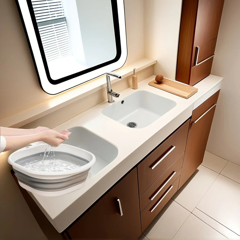 Bacineta de lavandería plegable y portátil - Diseño moderno para baño de pies y lavandería, plástico duradero, no necesita electricidad, compacta para apartamentos y autocaravanas, uso multiusos, lavadora portátil, solución de lavandería para apartamento