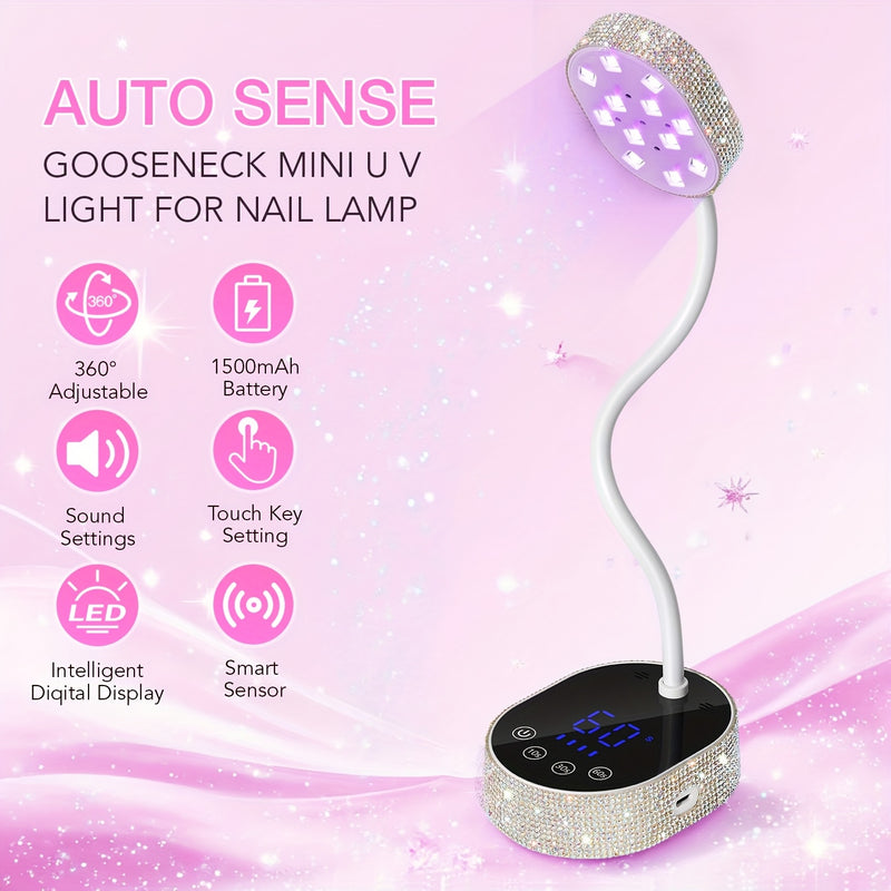 Linterna LED Recargable para Uñas, Secador de Gel Portátil Sin Cables con Batería y Giratorio 360°