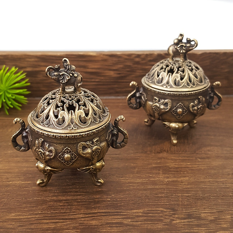Quemador de Incienso de Aleación con Forma de Elefante de Tres Patas - Estilo Clásico, Adecuado para la Adoración Budista, Aromaterapia en la Sala de Té del Hogar, Decoración de Escritorio - Idea de Regalo Única para el Día de San Valentín