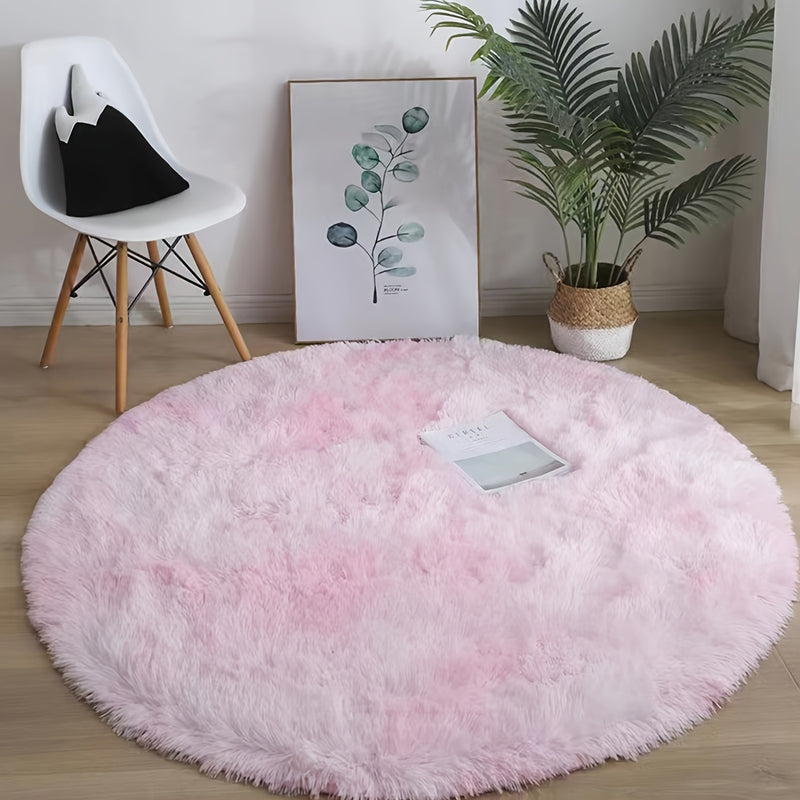1pc Alfombra Redonda de Peluche - Ultra Suave y Gruesa 100% Poliéster con Base Antideslizante de Goma, Solo Lavado a Mano, Varios Tamaños y Colores para Sala de Estar