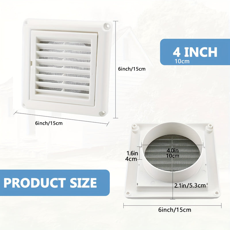 1pc Cubierta de Ventilación con Rejilla Blanca de Fácil Instalación de 10.16cm/15.24cm con Nido de Aves - Incluye 4 Tornillos, Plástico Duradero, para Exhauster de Secadora y Ventilaciones de Aire al Aire Libre, Cubierta de Ventilación de Secadora