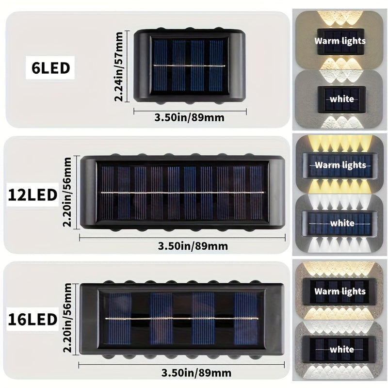 2 luces solares para pared, estilo nórdico, iluminación exterior para hogar y jardín, fácil instalación, ahorro de energía (blanco/ámbar)