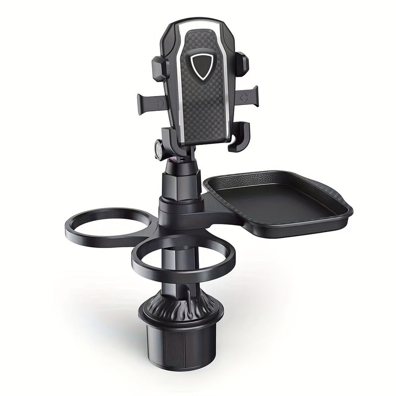 Bandeja Giratoria 360° para Consola de Auto - Soporte para Teléfono y Navegación con Porta Hamburguesas/Comida, Organizador de Tazas de Café - Bandeja Multiusos de Plástico Duradero para Viajes Seguros, Mesa de Coche Resistente