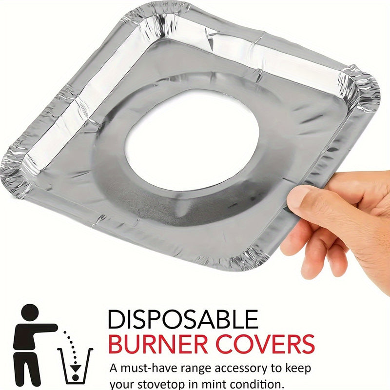 50pcs Cubiertas Desechables de Aluminio para Quemadores de Estufa de Gas, Cuadradas de 21.59cm, Resistentes al Calor - Almohadillas de Protección Gruesas para Cocina, Ideales para Uso Doméstico y Necesidades de Cocina, Protectores para la Parte Superior