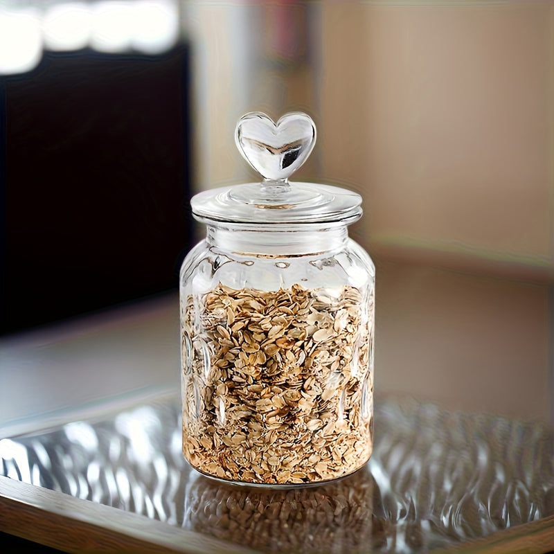 Tarros de Vidrio en Forma de Corazón para Alimentos 22oz/32oz/45oz - Contenedores Herméticos y Elegantes, ¡Perfectos para Granos y Galletas!