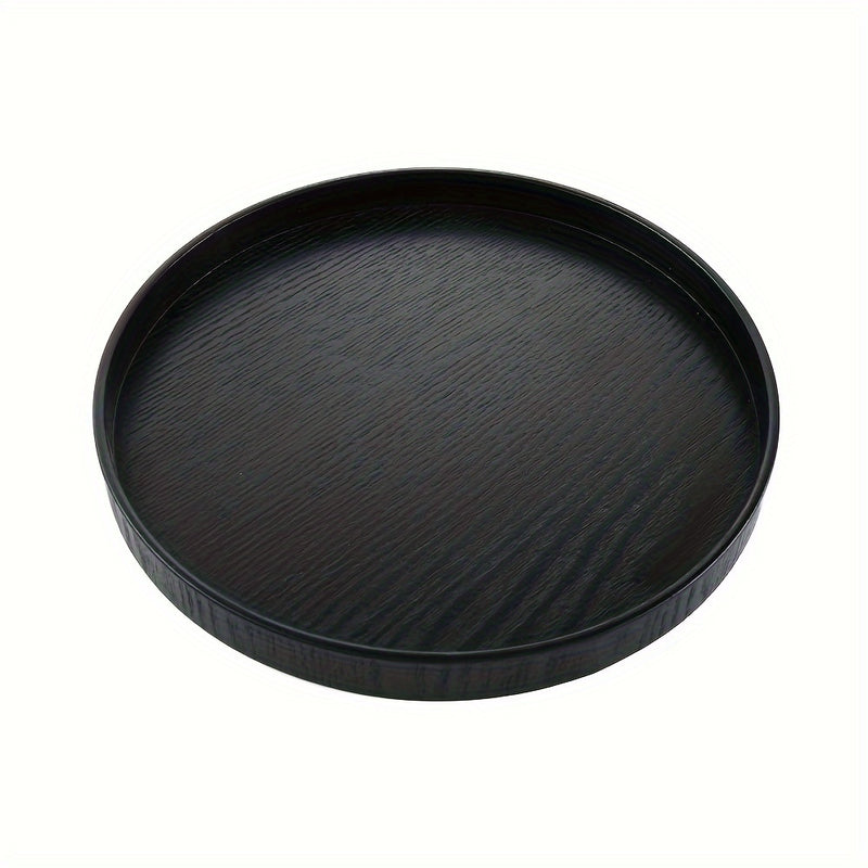 1pc Bandeja de Servir Té de Madera Maciza Redonda Negra con Diseño de Bambú - Elegante Bandeja de Presentación para Snacks, Café y Té Chino, Opciones de Diámetro de 21/24/27/30cm, Bandeja de Té