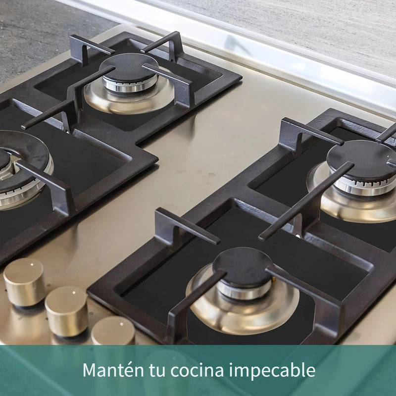 4 Piezas de Cubiertas para Quemadores - Protector de Estufa Negra, 0.1mm Doble Grosor, Reutilizable, Antiadherente, Fácil Limpieza, Ajuste para Encimera de 10.6" x 10.6", Libre de BPA