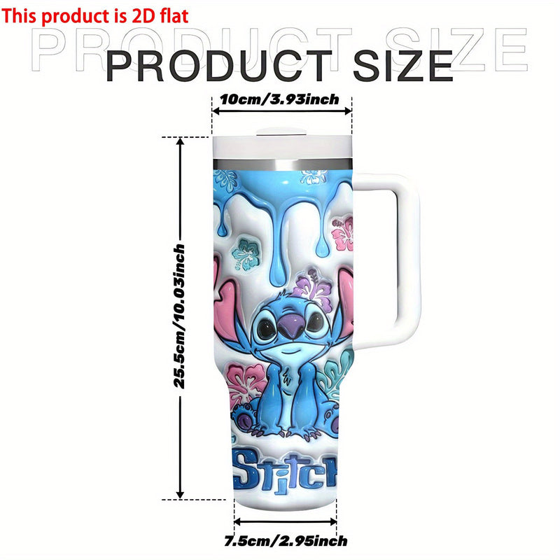 Botella de agua de acero inoxidable Stitch de 40 onzas con pajita y asa - Taza de viaje aislada, de alta calidad, reutilizable, solo lavable a mano, perfecta para fanáticos y regalos.