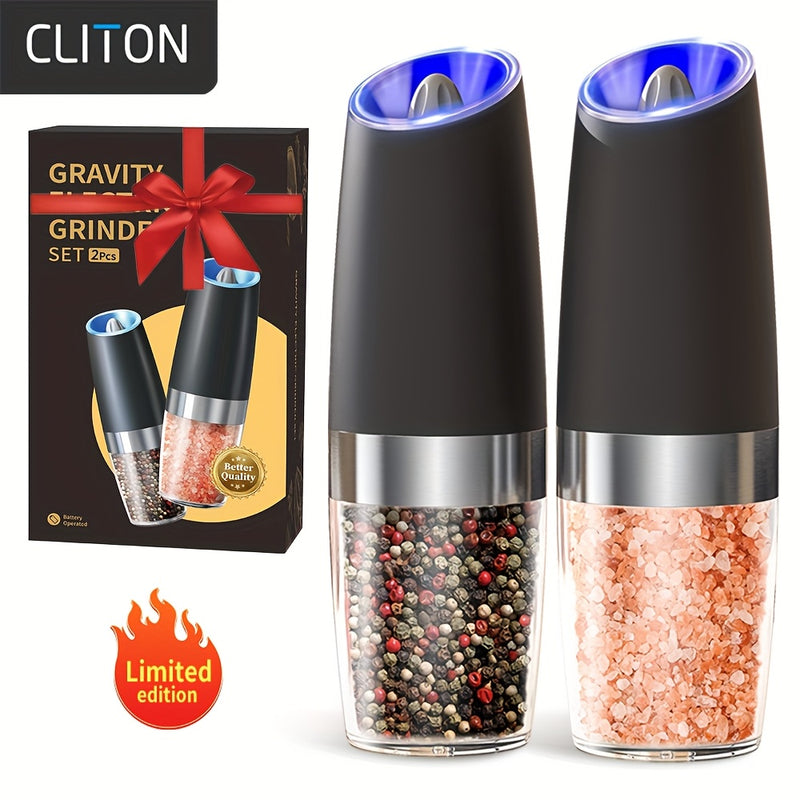 1pc/2pcs, Molinillo de Sal y Pimienta Eléctrico por Gravedad, Automático con Molienda para Sal Marina y Pimienta Negra, Inclinación Automática, Alimentado a Batería, Gran Capacidad, Fácil de Limpiar, Operación con Una Mano, Luz LED Incluida, Regalo Creat