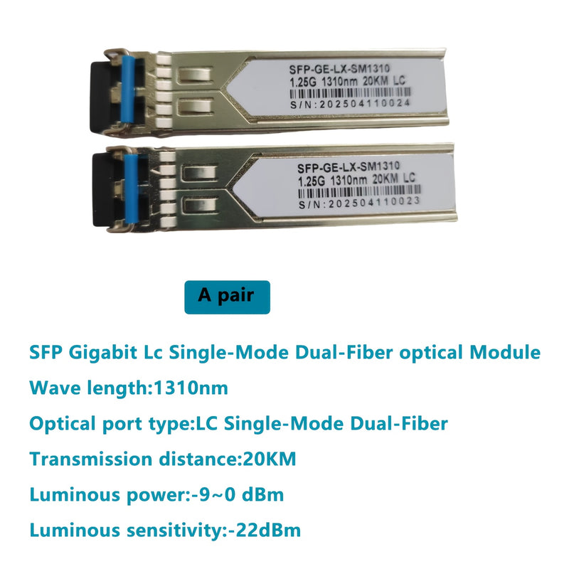Módulo óptico de fibra dual de 1,25G SFP Gigabit Single-Mode - LC Duplex, transmisión de 10KM/20KM/40KM, enchufa y juega, detección de DDM en tiempo real, compatible con dispositivos de marcas como Cisco y otras, ideal para transceptores de fibra, switch