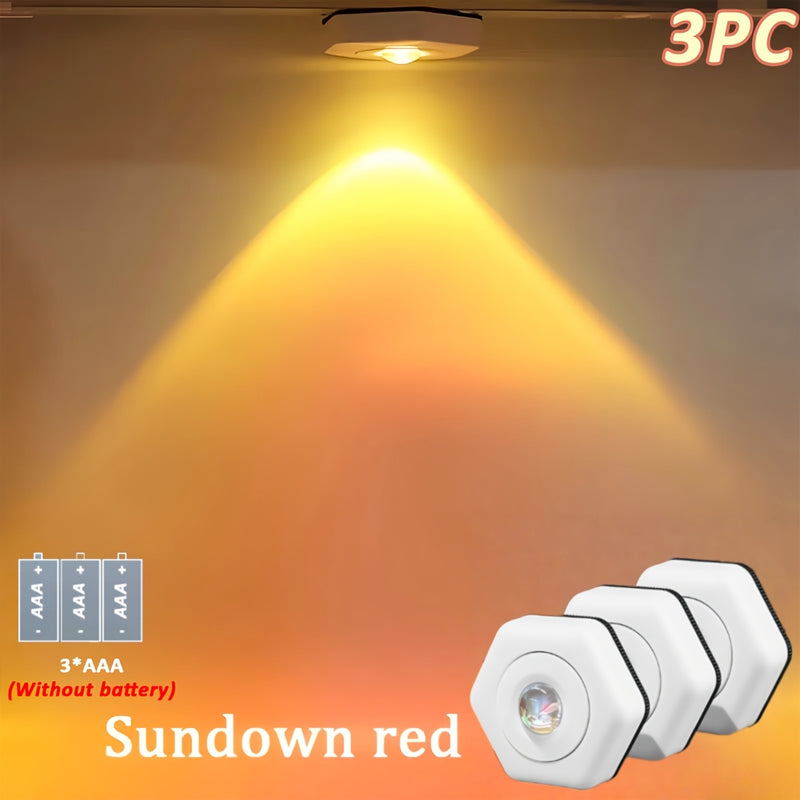 3 luces de puesta de sol LED de ojo de gato hexagonal AMILL - Material ABS duradero, haz redondo de ángulo amplio, alimentado por batería para fotografía, fiestas, bodas, celebraciones de playa y graduación, iluminación de playa, iluminación vibrante, lu