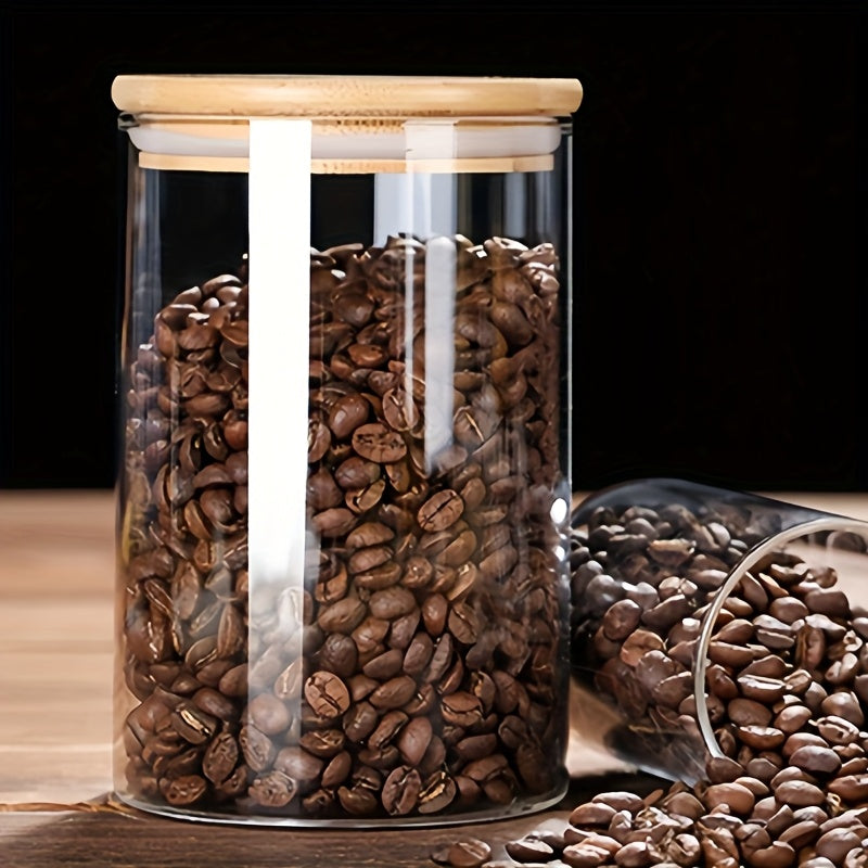 4 piezas de contenedor de almacenamiento de granos de café 1200 ml, frasco de vidrio transparente sellado multifuncional con tapa de madera, frasco sellado de borosilicato de alta resistencia, almacenamiento de cocina
