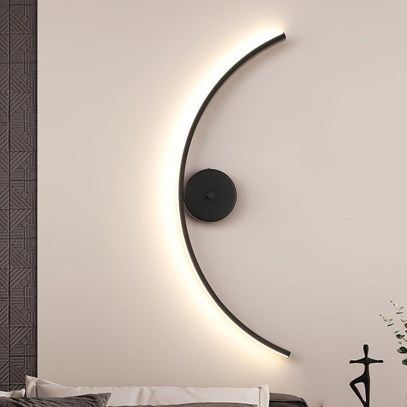 1 pieza de moderno reloj de pared de metal, lámpara de pared de media luna LED, reloj de pared mate negro, muy adecuado para dormitorio, sala de estar, pasillo, escaleras, hotel, restaurante, decoración.