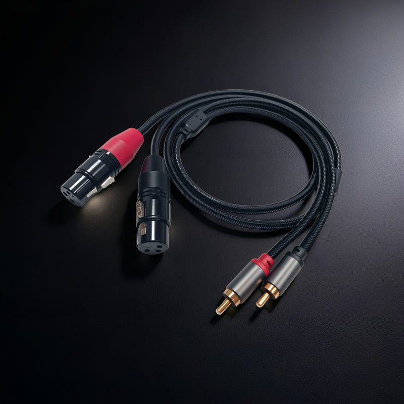 Cable de Audio Profesional Doble Hembra XLR a Macho RCA - Transferencia de Sonido de Alta Calidad para Receptores AV, Amplificadores, Sistemas de Cine en Casa, Equipos de Grabación y Más - con Conectores Rojos y Dorados