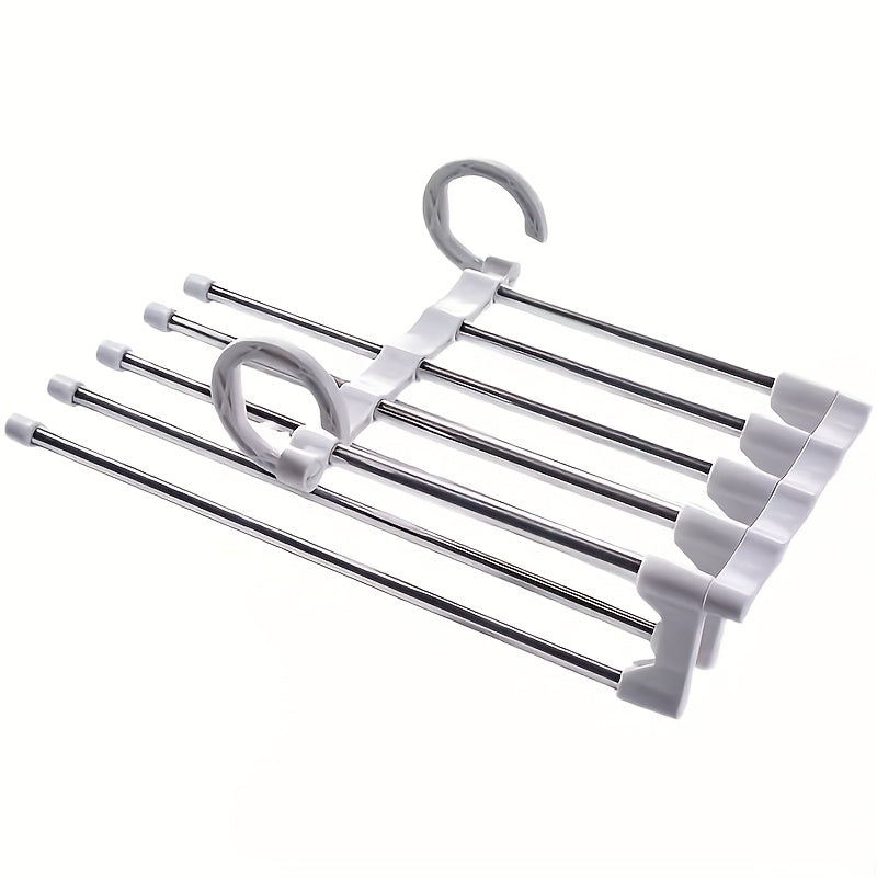 1 perchero de metal de 9 niveles con revestimiento antideslizante, diseño en acero inoxidable, incluye 5 ganchos, reduce el desorden hasta un 80%, ideal para jeans ajustados y vaqueros
