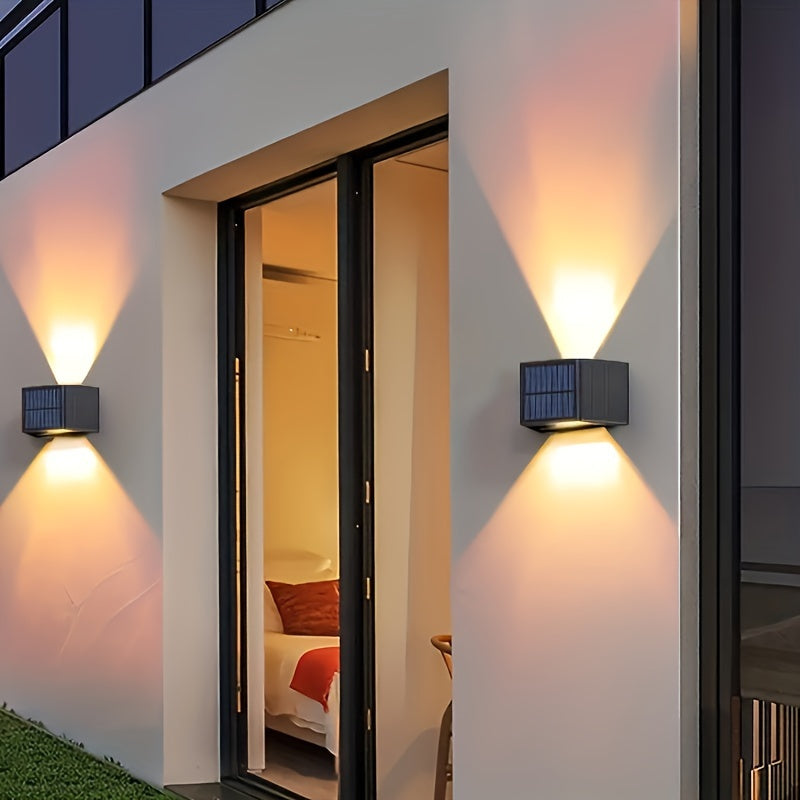 1pc Luces Solares LED de Pared, Rango de Iluminación Ajustable, Lámpara de Pared de Lavado Arriba y Abajo para Jardín al Aire Libre, Patio, Luz Ambiental, Paisaje de Villa Moderna, Camino, Pasillo