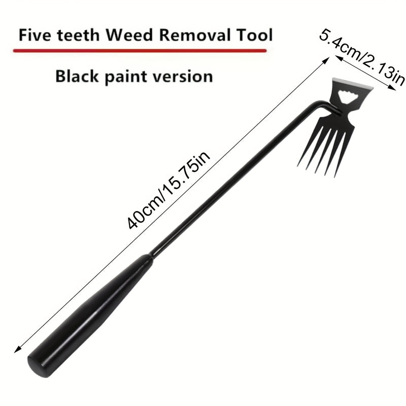 Herramienta manual para eliminar malezas de 5 dientes con mango ergonómico - Herramienta de jardinería de acero al carbono duradera para extraer malezas de manera eficiente, no necesita electricidad, negro, herramienta para extraer malezas, jardinería ma