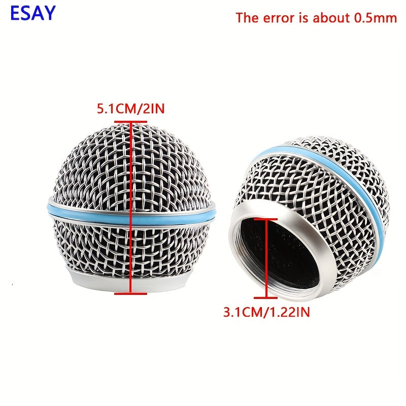 1 pieza de ESAY, cubierta de malla de reemplazo de metal para micrófono, adecuada para micrófono dinámico de mano Beta58A SM58, con accesorios de reemplazo de algodón interior, accesorios de reemplazo duraderos, cubierta de viento plateada gris.