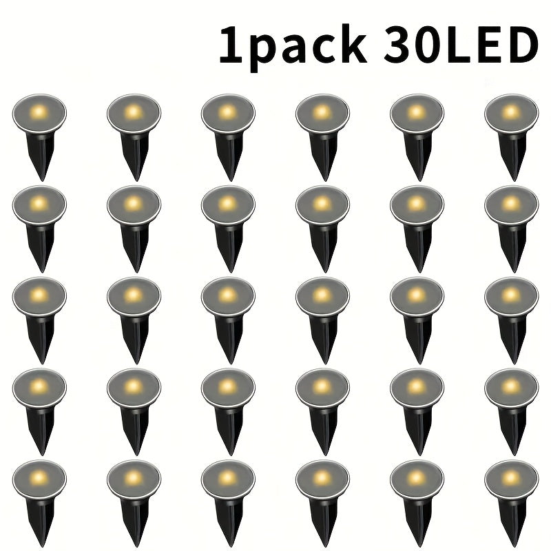 30 luces solares para exteriores, iluminación cálida amarilla, luces de plástico para césped, jardín y decoración de villas, ambiente navideño, luces solares para exteriores