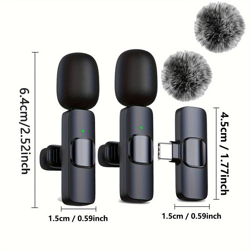 Micrófono lavalier inalámbrico con cubierta antiviento para smartphones, laptops y grabación de audio y video, ideal para entrevistas, podcasts y vlogs