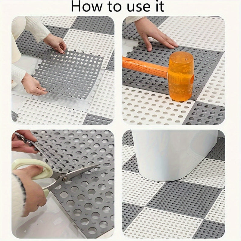 12 piezas de tapetes antideslizantes transparentes para baño con agujeros de drenaje, diseño de plástico duradero a cuadros, alfombrillas antideslizantes para ducha, seguridad en el baño, fácil de limpiar, material fácil de limpiar, patrón a cuadros