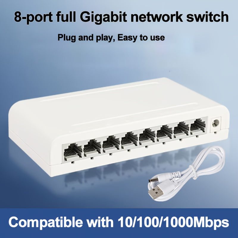 Conmutador de red Ethernet Gigabit de 5 puertos / 8 puertos, 5/8 puertos Gigabit, admite red de 10/100/1000 Mbps, plug-and-play, fácil de transportar e instalar, divisor de red Gigabit, centro de red, conmutador de red doméstica pequeña, adaptador de red