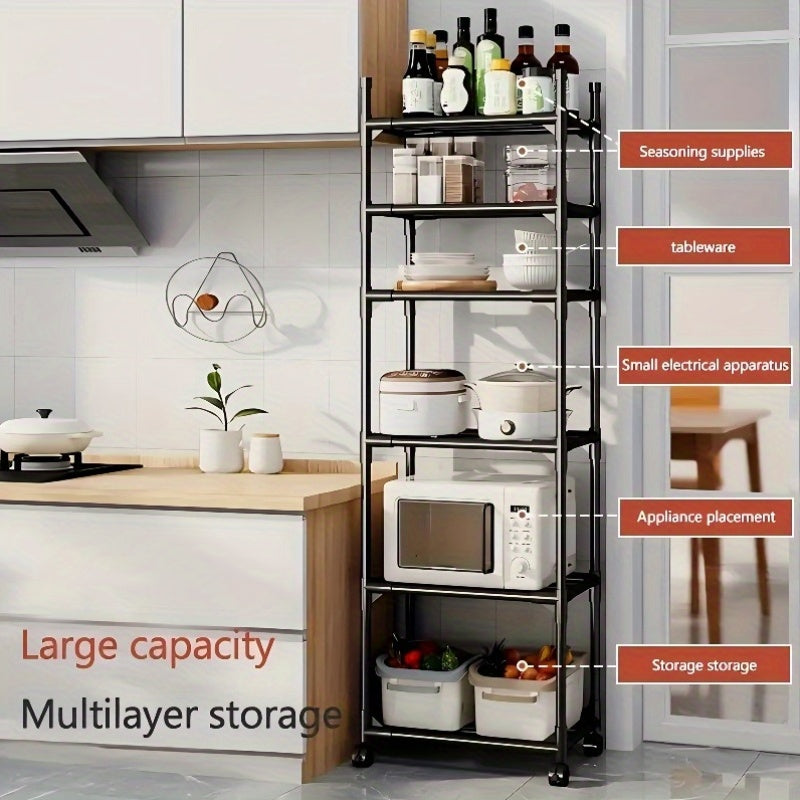 Carro de almacenamiento de metal de 6 niveles con ruedas y ganchos - Organizador modular de gran capacidad para cocina, baño, armario, despensa - Mueble multiusos que ahorra espacio (negro), carro de cocina con ruedas, unidad de estanterías versátil, dis