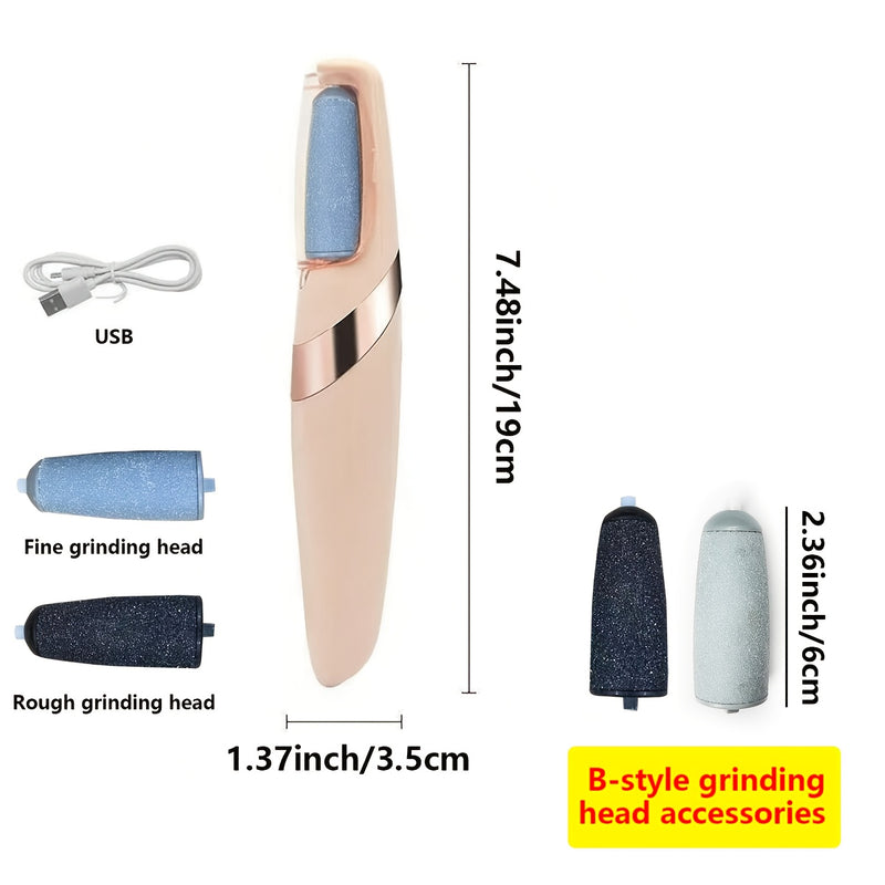 Juego de eliminador de pies eléctrico recargable - Máquina de pedicura profesional con 2 cabezas de molienda (gruesa y fina), kit de herramientas para limpieza de pies incluyendo cable de carga y cepillo de limpieza - Perfecto para eliminar piezas de luz