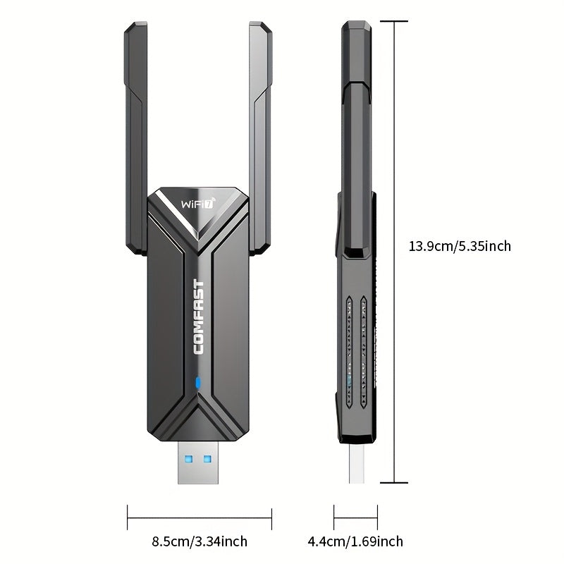 Adaptador WiFi 7 USB Comfast para Windows 10/11/Pro/Max, lector de tarjeta de red Ethernet, USB-A a Wi-Fi Dongle, Plug and Play, con control de aplicación, Voltaje ≤36V, Accesorio de Internet inalámbrico, Wi-Fi Dongle | Diseño negro elegante | Diseño dur